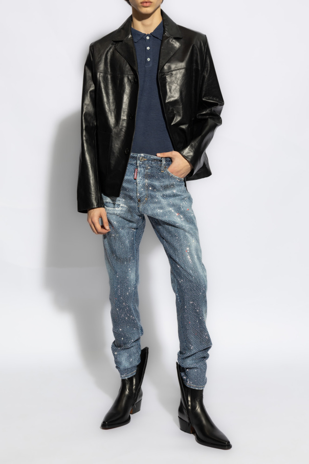 SchaferandweinerShops Bulgaria - draped-panel cowl-neck dress - Blue 'Cool  Guy' Jeans Dsquared2